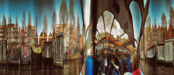 Deployed pleasure boat in Amsterdam